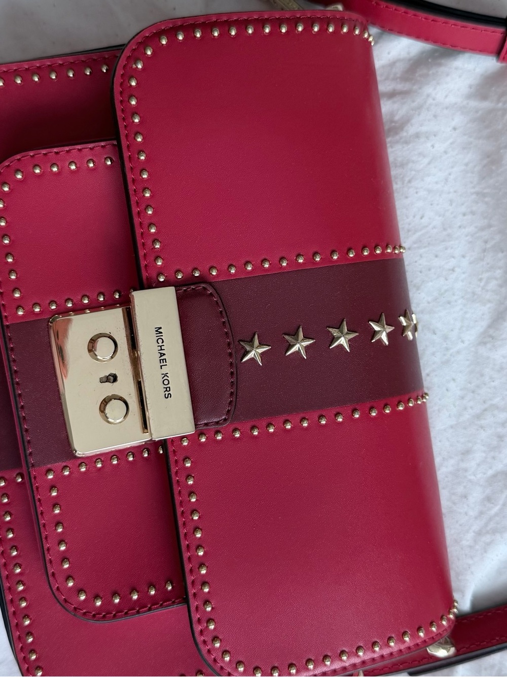 Michael Kors Pink & Burgundy Star-Stud Leather Crossbody